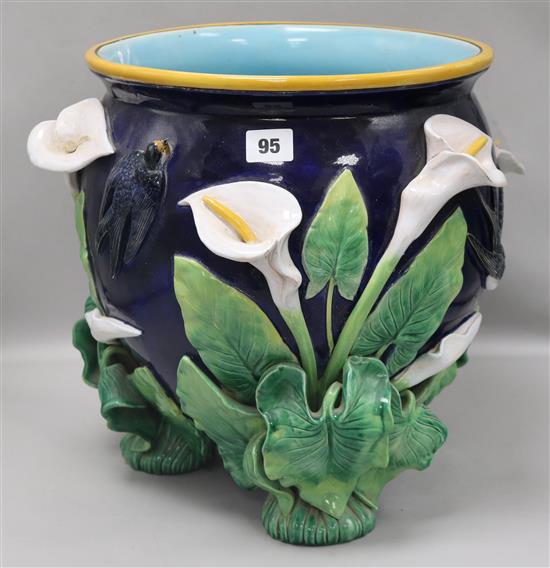 A George Jones majolica jardiniere, H 35cm Dia 30cm